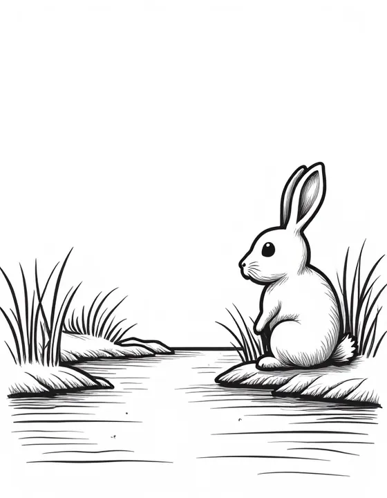 rabbit watching a river flow by