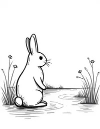 rabbit watching a river flow by