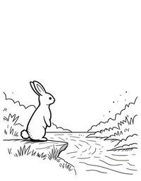 rabbit watching a river flow by