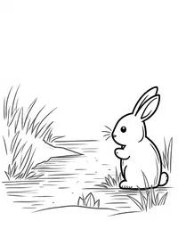 rabbit watching a river flow by