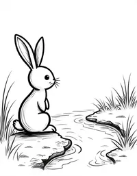 rabbit watching a river flow by