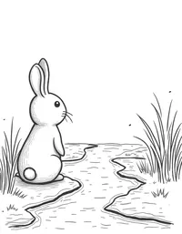 rabbit watching a river flow by