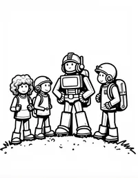 transformers leading a group of explorers