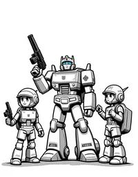 transformers leading a group of explorers