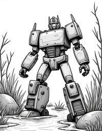 transformers navigating through a treacherous swamp coloring pages