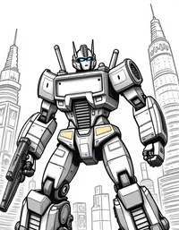 transformers patrolling a futuristic metropolis coloring pages