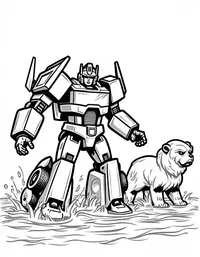 transformers rescuing animals from a flood