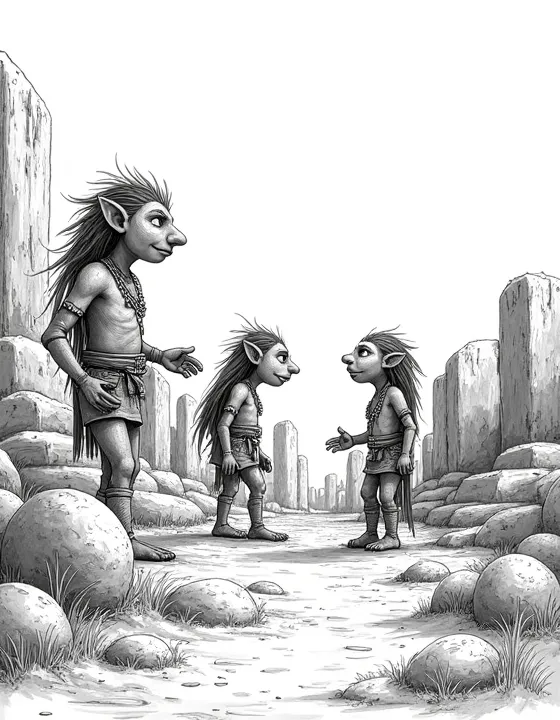 trolls exploring ancient ruins