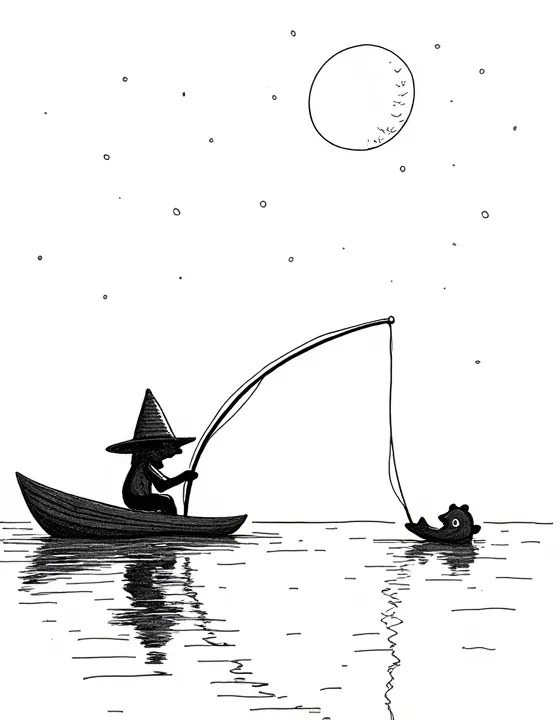 trolls fishing by moonlight