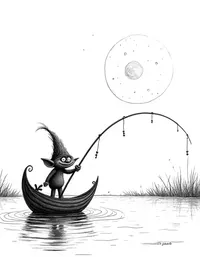 trolls fishing by moonlight