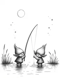 trolls fishing by moonlight