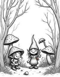 trolls harvesting mushrooms in misty woods