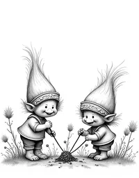 trolls planting trees in meadows