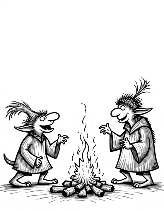 trolls telling tales by bonfires