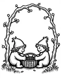 trolls weaving baskets from vines