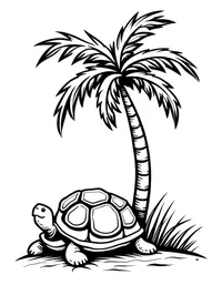 turtle basking under a palm tree