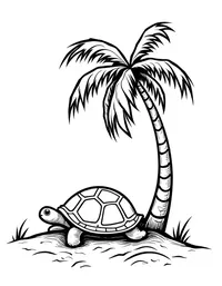 turtle basking under a palm tree