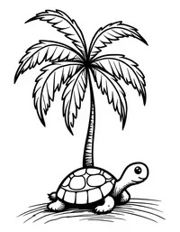 turtle basking under a palm tree