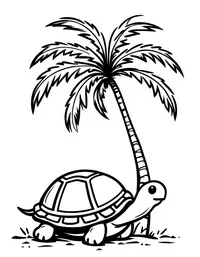 turtle basking under a palm tree