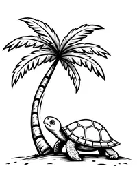 turtle basking under a palm tree