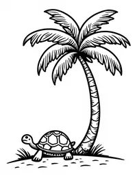 turtle basking under a palm tree