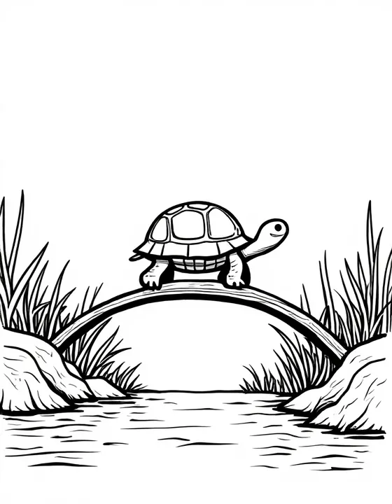 turtle crossing a wooden bridge