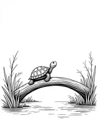 turtle crossing a wooden bridge