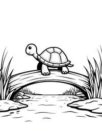 turtle crossing a wooden bridge