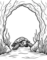 turtle exploring underwater caves