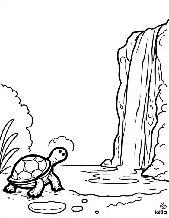 turtle observing a waterfall