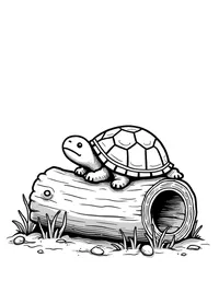 turtle sleeping in a hollow log