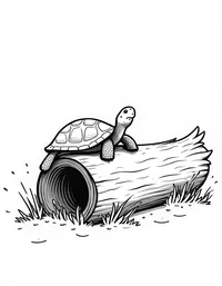 turtle sleeping in a hollow log