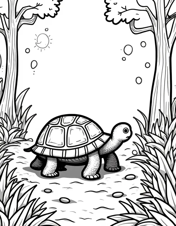 turtle wandering through a lush forest