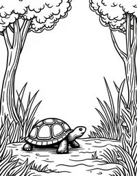 turtle wandering through a lush forest