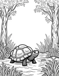 turtle wandering through a lush forest