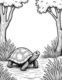 turtle wandering through a lush forest